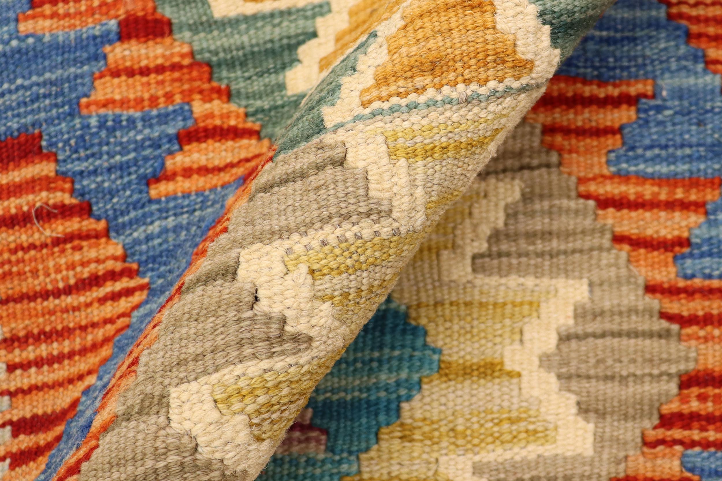 handmade Geometric Kilim Rust Blue Hand-Woven RECTANGLE 100% WOOL area rug 2' x 3'