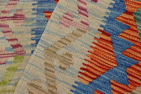 handmade Geometric Kilim Rust Blue Hand-Woven RECTANGLE 100% WOOL area rug 2' x 3'