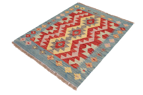 handmade Geometric Kilim Red Blue Hand-Woven RECTANGLE 100% WOOL area rug 2' x 2'