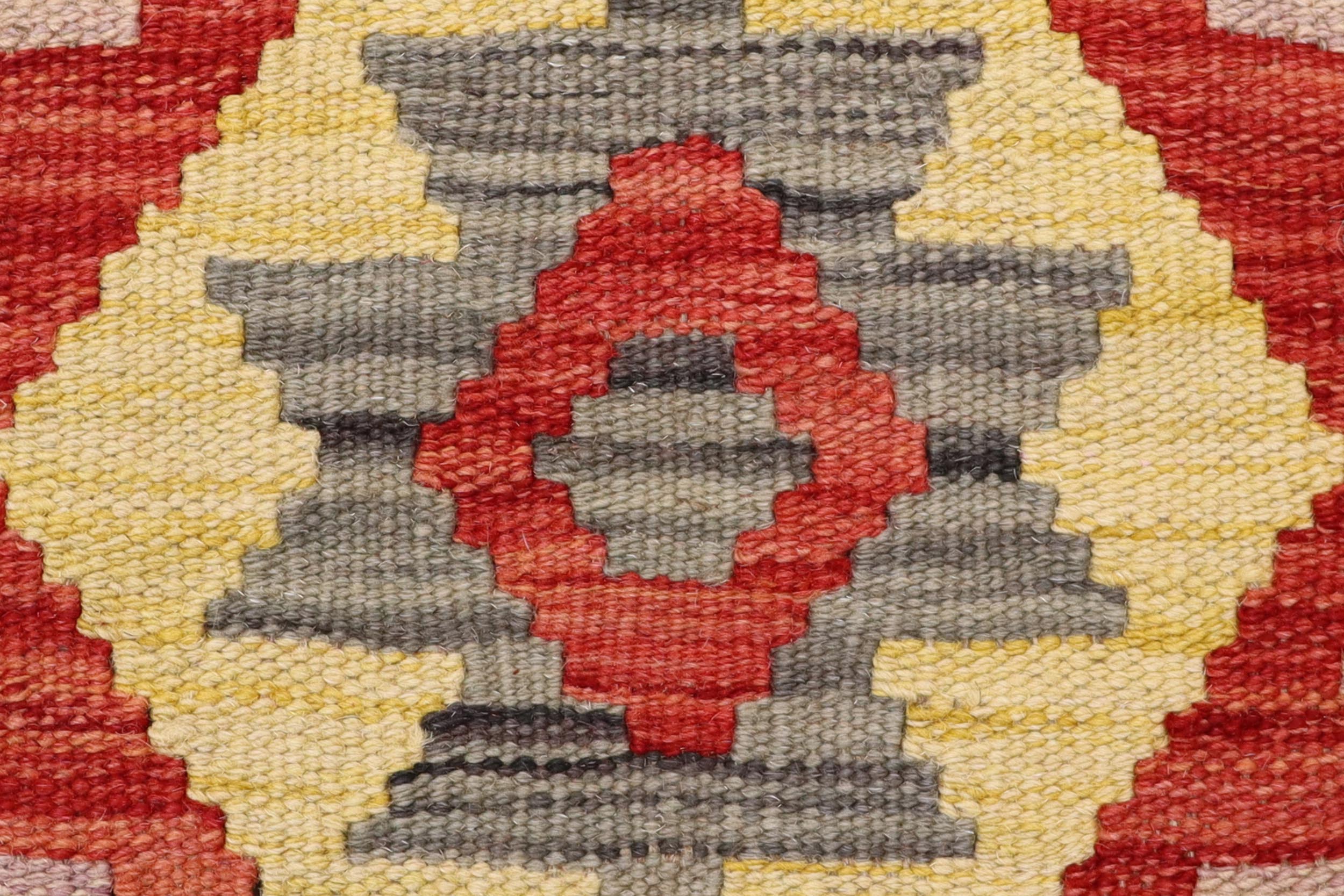 handmade Geometric Kilim Red Blue Hand-Woven RECTANGLE 100% WOOL area rug 2' x 2'