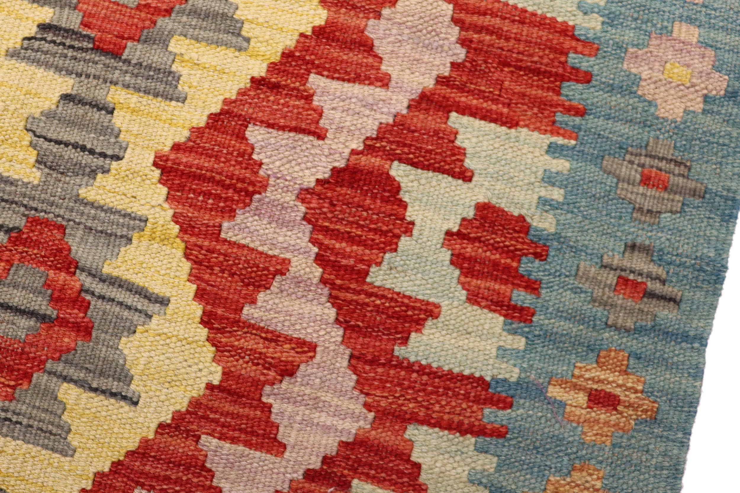 handmade Geometric Kilim Red Blue Hand-Woven RECTANGLE 100% WOOL area rug 2' x 2'