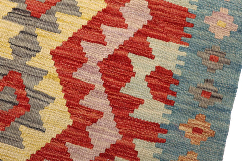 handmade Geometric Kilim Red Blue Hand-Woven RECTANGLE 100% WOOL area rug 2' x 2'