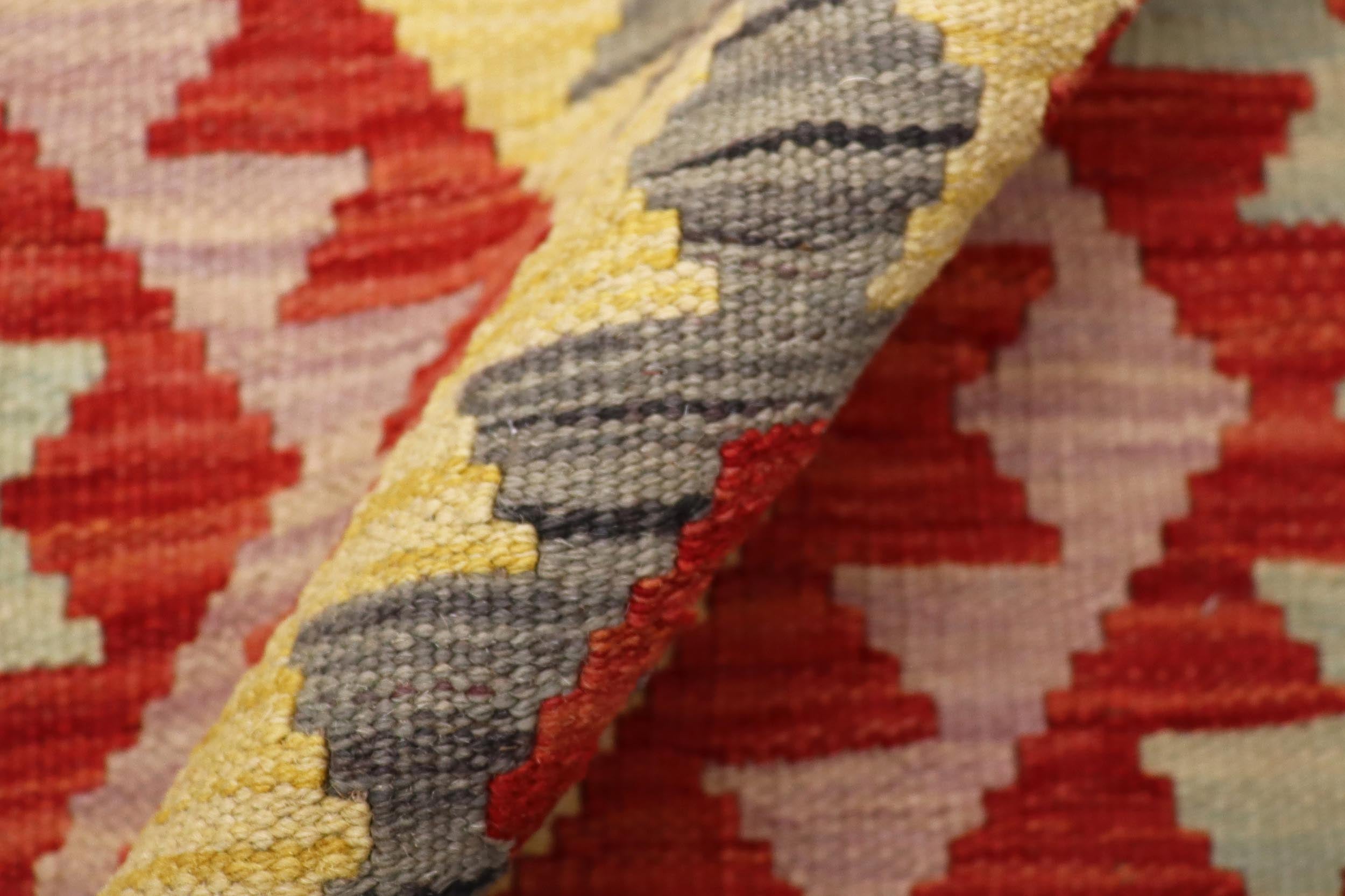 handmade Geometric Kilim Red Blue Hand-Woven RECTANGLE 100% WOOL area rug 2' x 2'