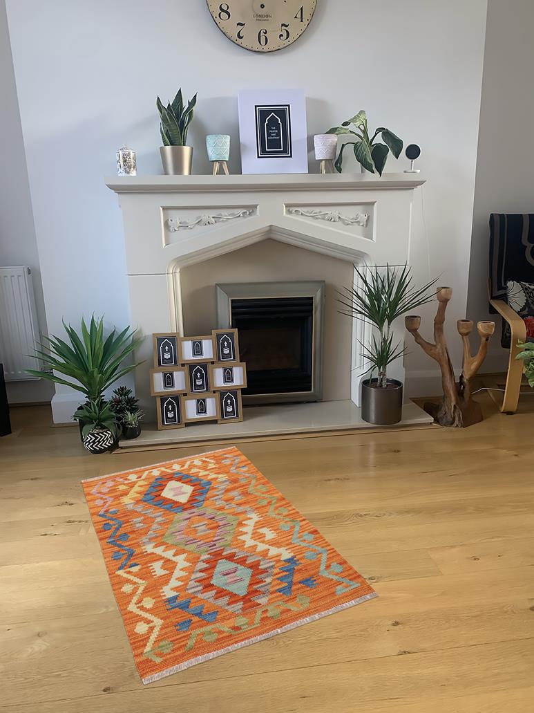 Flat Weave Kilim Antique Navaho Vintage handmade Geometric Kilim Rust Blue Hand-Woven Rectangle 100% Wool Area Rug 2x3 