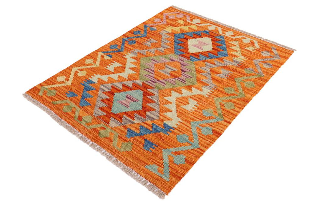 Flat Weave Kilim Antique Navaho Vintage handmade Geometric Kilim Rust Blue Hand-Woven Rectangle 100% Wool Area Rug 2x3 