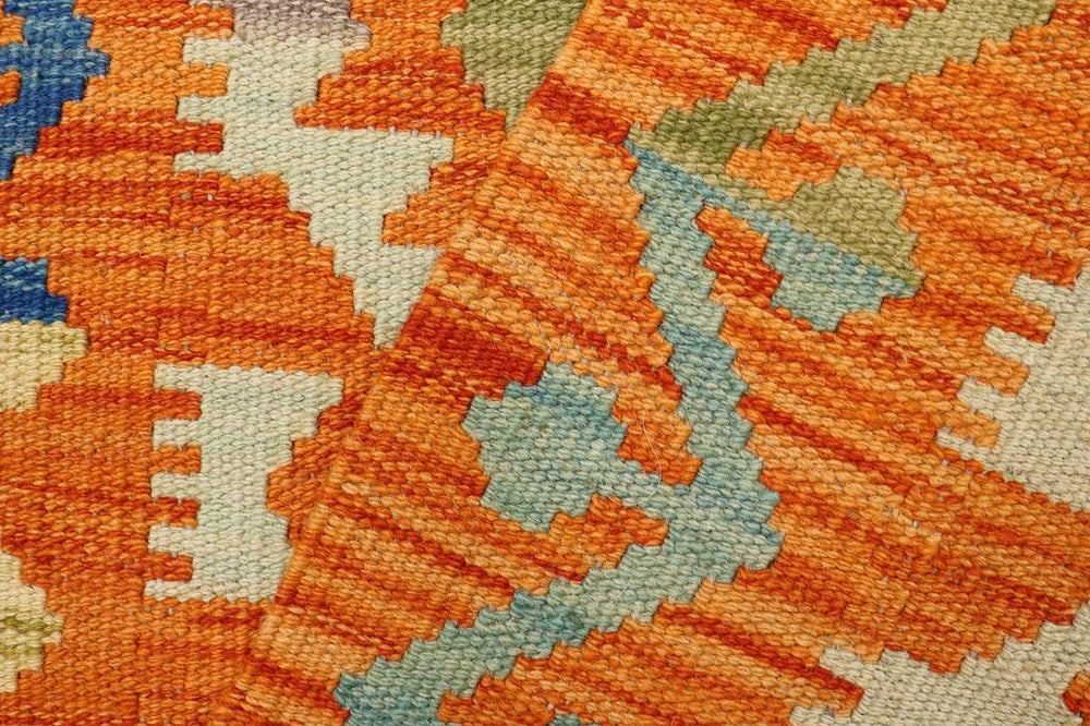 Flat Weave Kilim Antique Navaho Vintage handmade Geometric Kilim Rust Blue Hand-Woven Rectangle 100% Wool Area Rug 2x3 