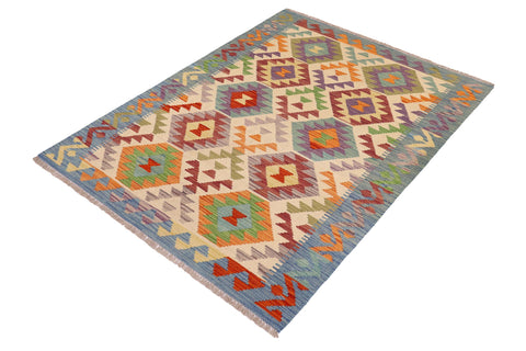 handmade Geometric Kilim Beige Blue Hand-Woven RECTANGLE 100% WOOL area rug 3 x 5