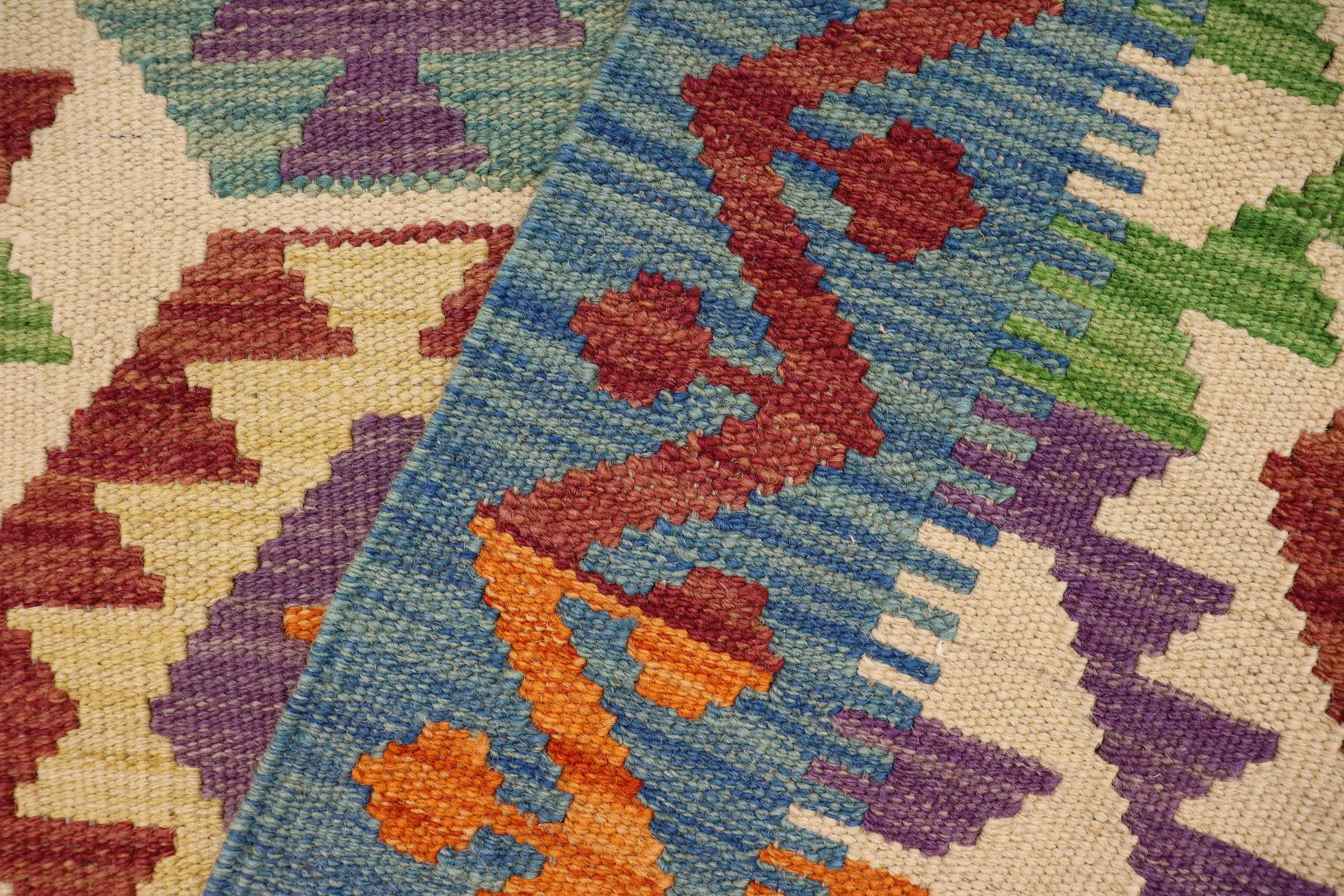 handmade Geometric Kilim Beige Blue Hand-Woven RECTANGLE 100% WOOL area rug 3 x 5