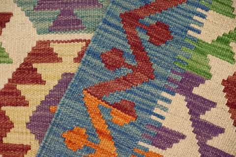 handmade Geometric Kilim Beige Blue Hand-Woven RECTANGLE 100% WOOL area rug 3 x 5
