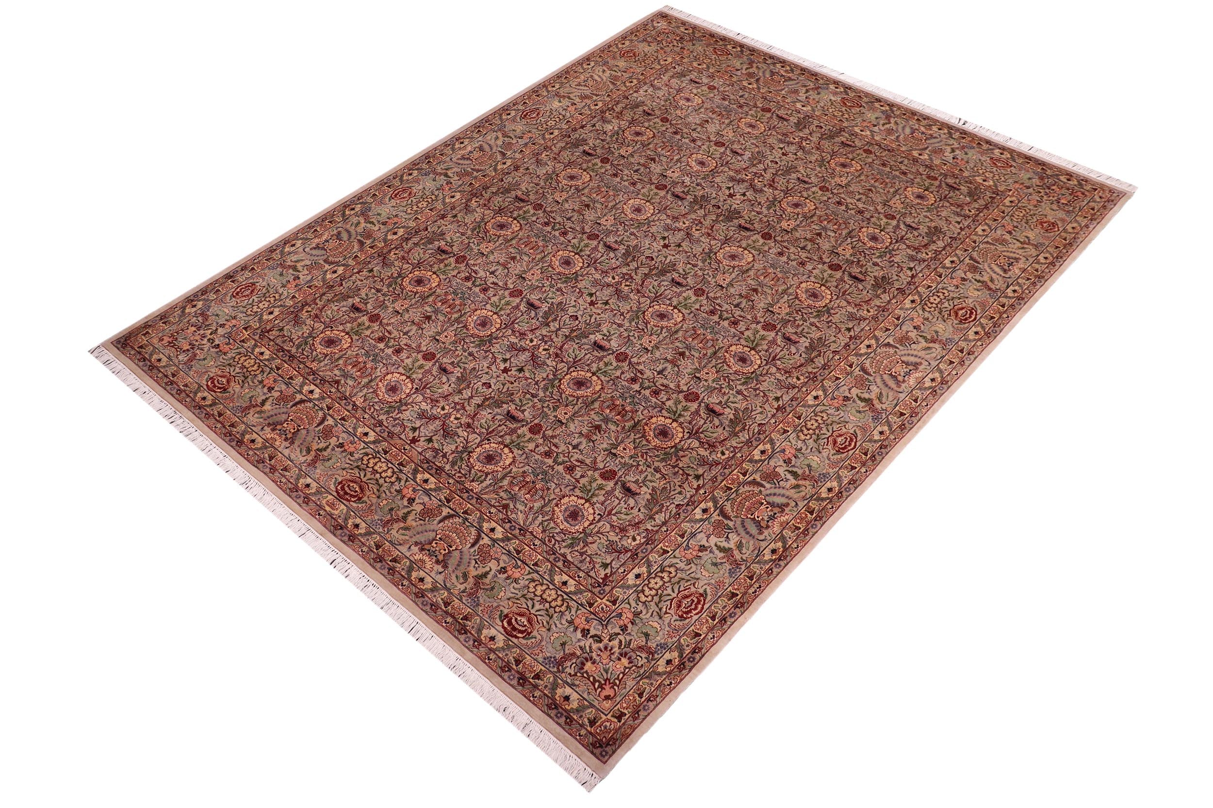 handmade Transitional Rosheen Taupe Pink Hand Knotted RECTANGLE 100% WOOL area rug 9x13