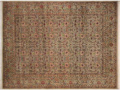 handmade Traditional Rosheen Taupe Pink Hand Knotted RECTANGLE 100% WOOL area rug 9x13