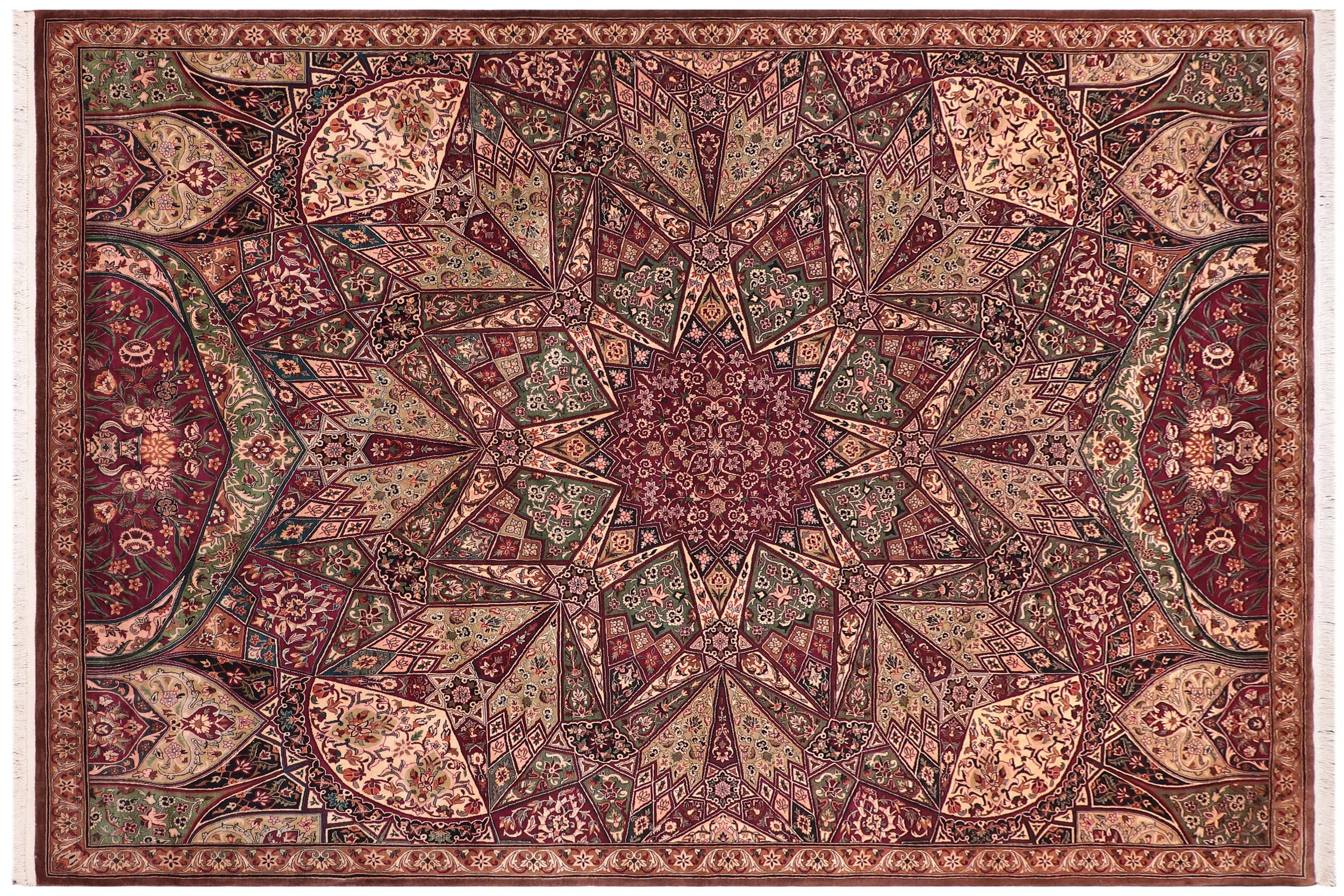 handmade Traditional Moughal Red Brown Hand Knotted RECTANGLE 100% WOOL area rug 9x12