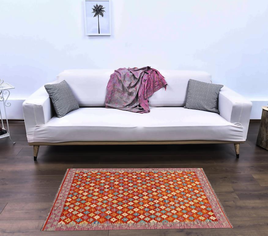 Flat Weave Kilim Antique Navaho Vintage handmade Modern Kilim Rust Purple Hand-Woven Rectangle 100% Wool Area Rug 3x5 