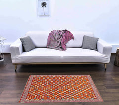 Flat Weave Kilim Antique Navaho Vintage handmade Modern Kilim Rust Purple Hand-Woven Rectangle 100% Wool Area Rug 3x5 