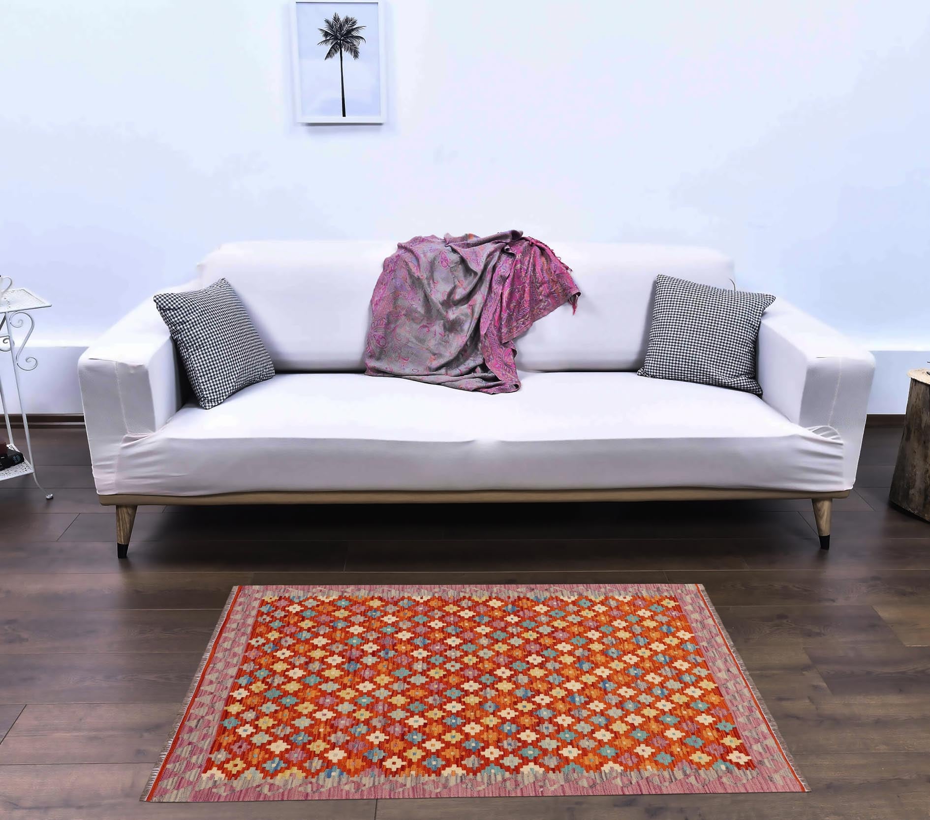 handmade Modern Kilim Rust Purple Hand-Woven RECTANGLE 100% WOOL area rug 3x5