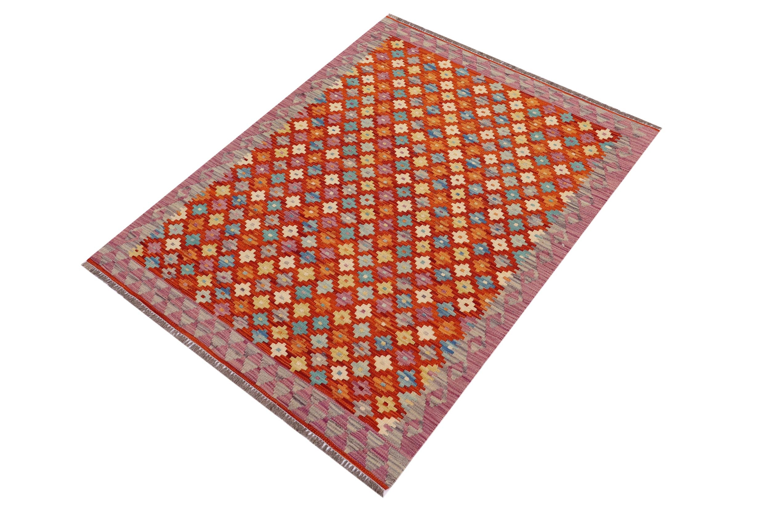 handmade Modern Kilim Rust Purple Hand-Woven RECTANGLE 100% WOOL area rug 3x5