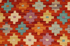 Flat Weave Kilim Antique Navaho Vintage handmade Modern Kilim Rust Purple Hand-Woven Rectangle 100% Wool Area Rug 3x5 