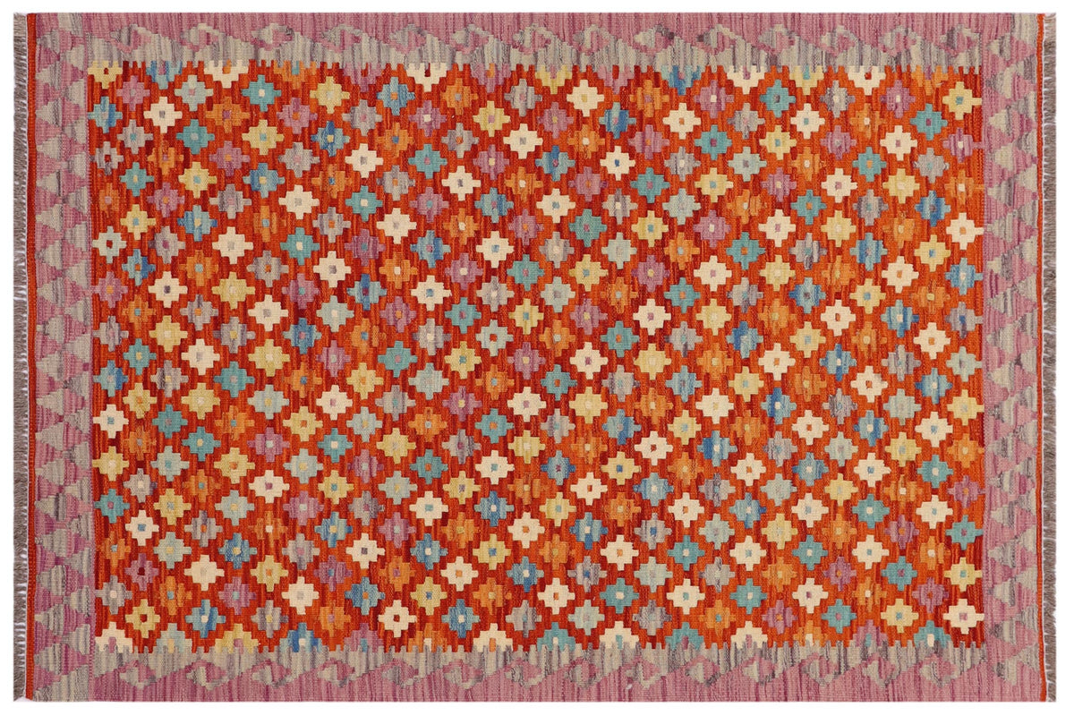 handmade Modern Kilim Rust Purple Hand-Woven RECTANGLE 100% WOOL area rug 3x5