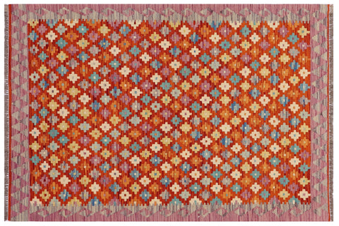 handmade Modern Kilim Rust Purple Hand-Woven RECTANGLE 100% WOOL area rug 3x5
