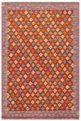 Flat Weave Kilim Antique Navaho Vintage handmade Modern Kilim Rust Purple Hand-Woven Rectangle 100% Wool Area Rug 3x5 