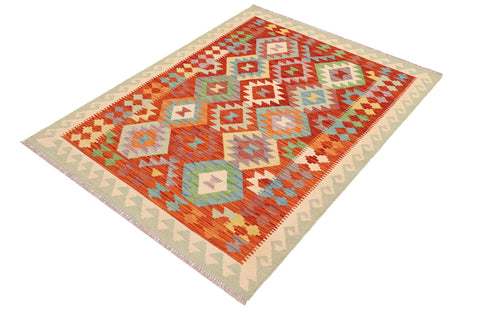 handmade Geometric Kilim Rust Beige Hand-Woven RECTANGLE 100% WOOL area rug 4 x 6