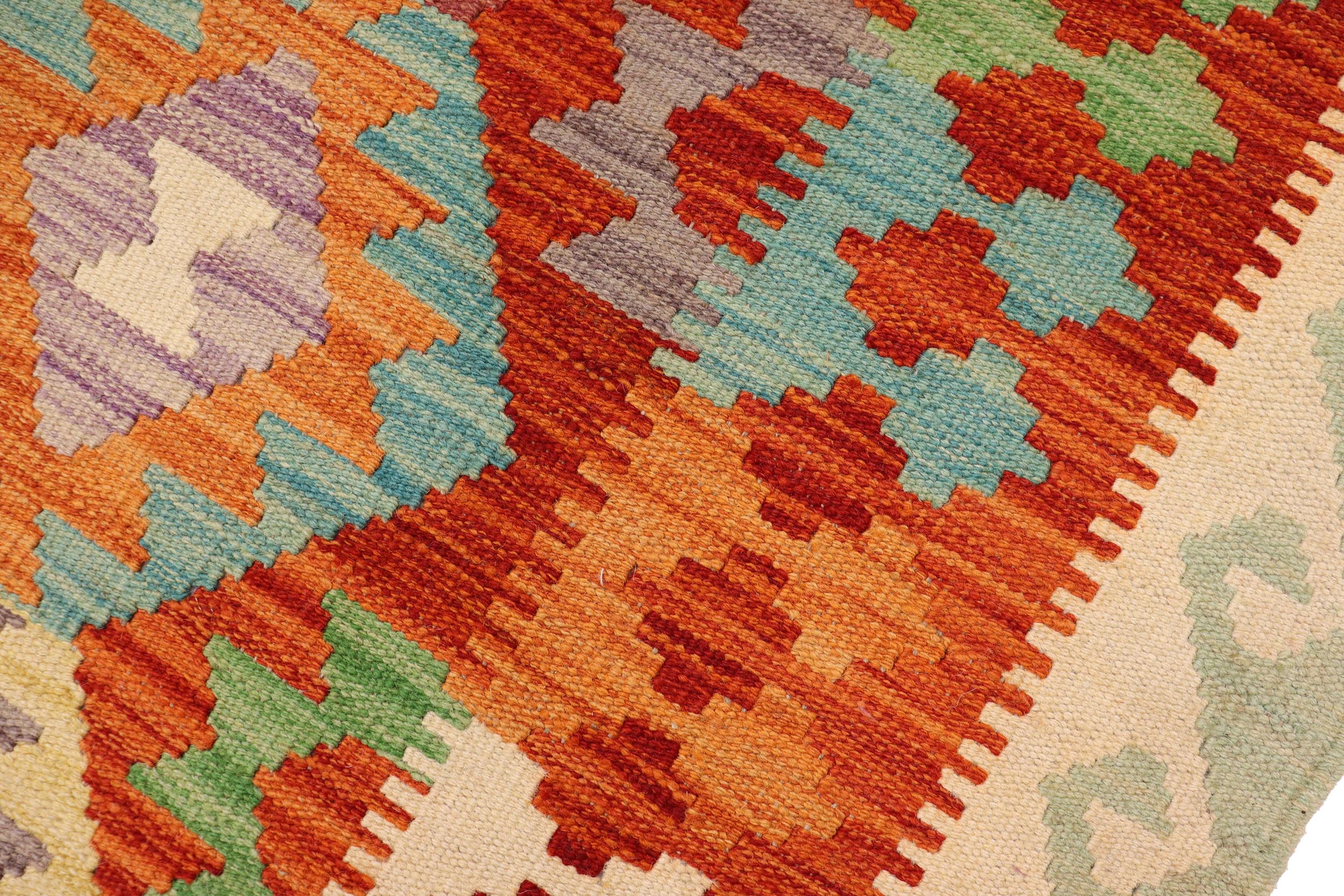 handmade Geometric Kilim Rust Beige Hand-Woven RECTANGLE 100% WOOL area rug 4 x 6