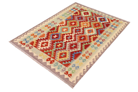 handmade Geometric Kilim Rust Blue Hand-Woven RECTANGLE 100% WOOL area rug 4 x 6