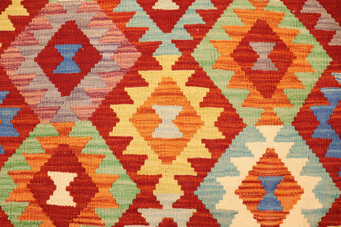 handmade Geometric Kilim Rust Blue Hand-Woven RECTANGLE 100% WOOL area rug 4 x 6