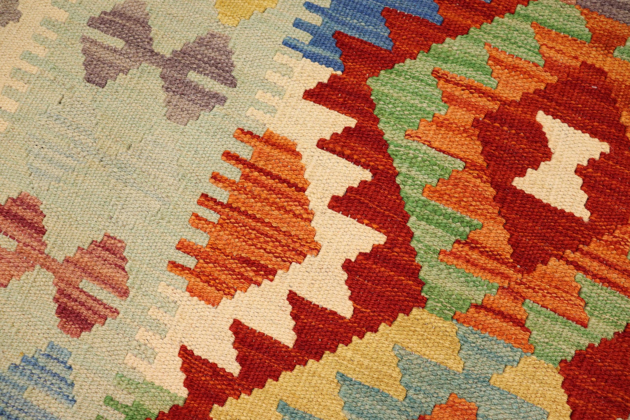 handmade Geometric Kilim Rust Blue Hand-Woven RECTANGLE 100% WOOL area rug 4 x 6