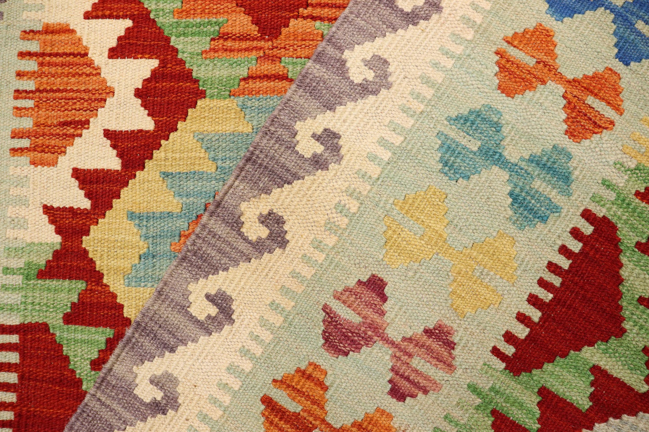 handmade Geometric Kilim Rust Blue Hand-Woven RECTANGLE 100% WOOL area rug 4 x 6