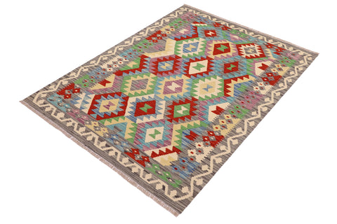 handmade Geometric Kilim Blue Gray Hand-Woven RECTANGLE 100% WOOL area rug 4 x 6