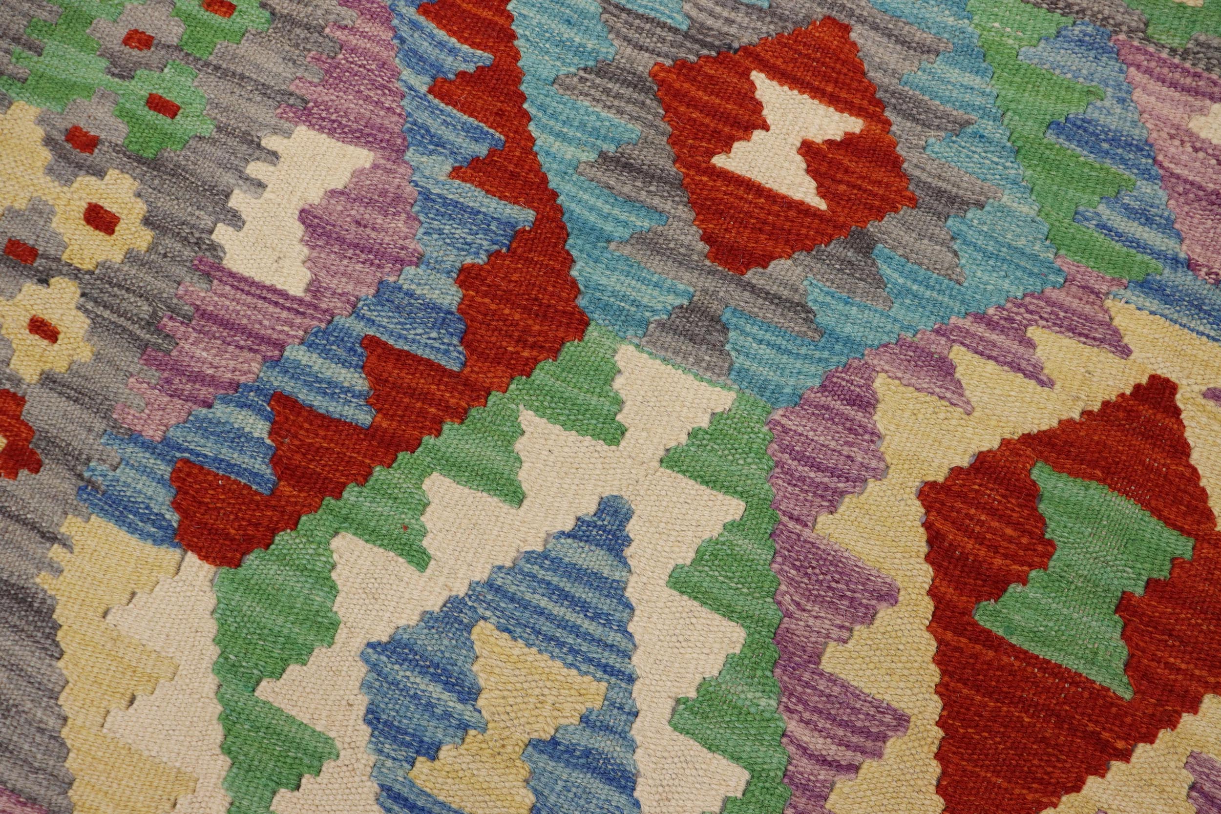 handmade Geometric Kilim Blue Gray Hand-Woven RECTANGLE 100% WOOL area rug 4 x 6