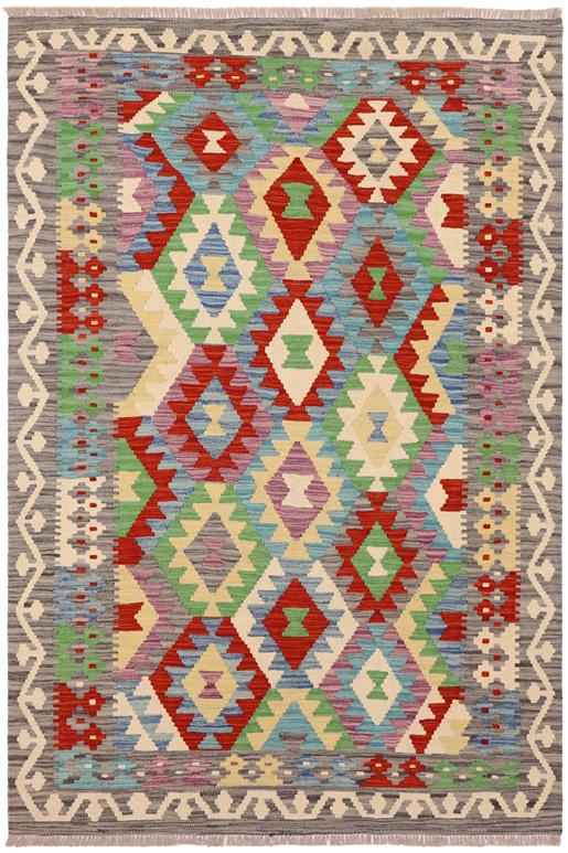 Flat Weave Kilim Antique Navaho Vintage handmade Geometric Kilim Blue Gray Hand-Woven Rectangle 100% Wool Area Rug 4x6 