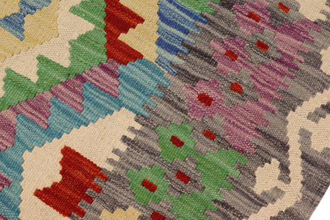 handmade Geometric Kilim Blue Gray Hand-Woven RECTANGLE 100% WOOL area rug 4 x 6