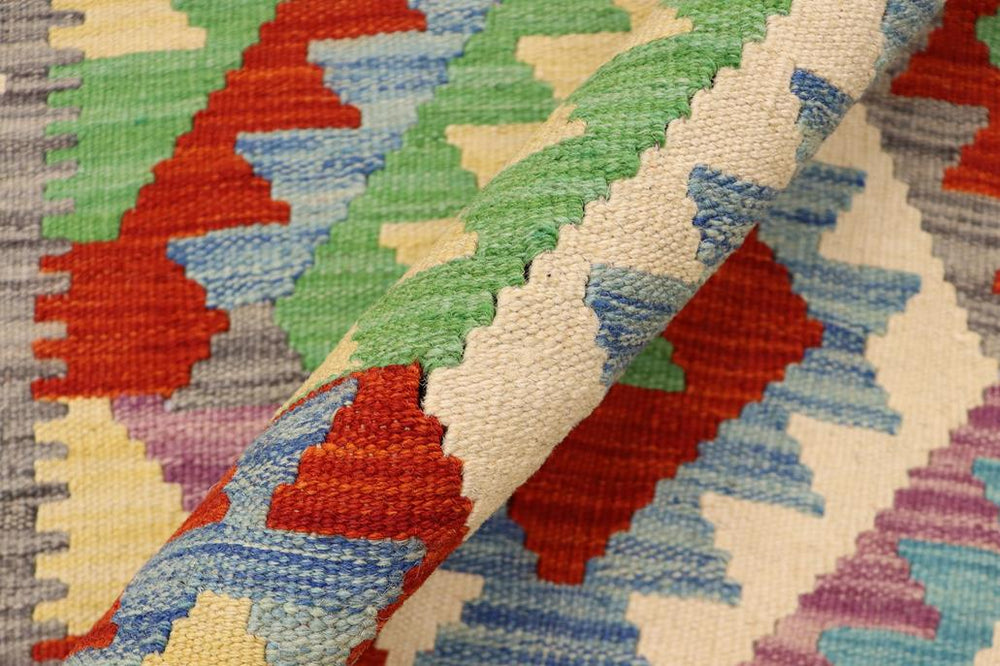 Flat Weave Kilim Antique Navaho Vintage handmade Geometric Kilim Blue Gray Hand-Woven Rectangle 100% Wool Area Rug 4x6 