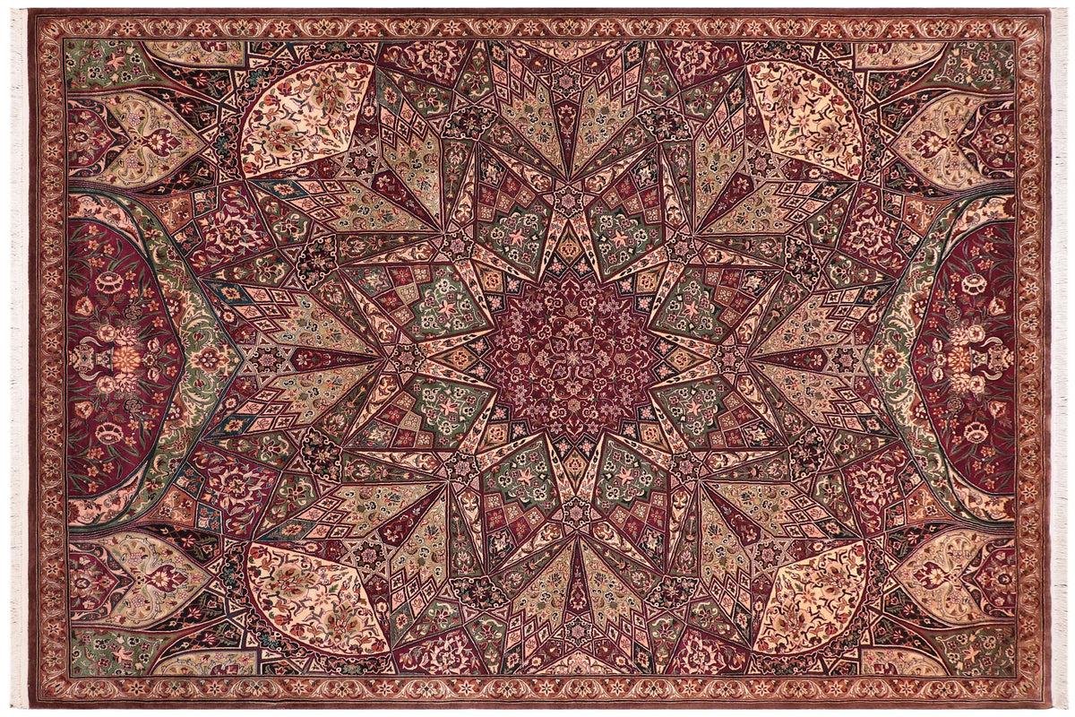 handmade Traditional Moughal Red Brown Hand Knotted RECTANGLE 100% WOOL area rug 9x12