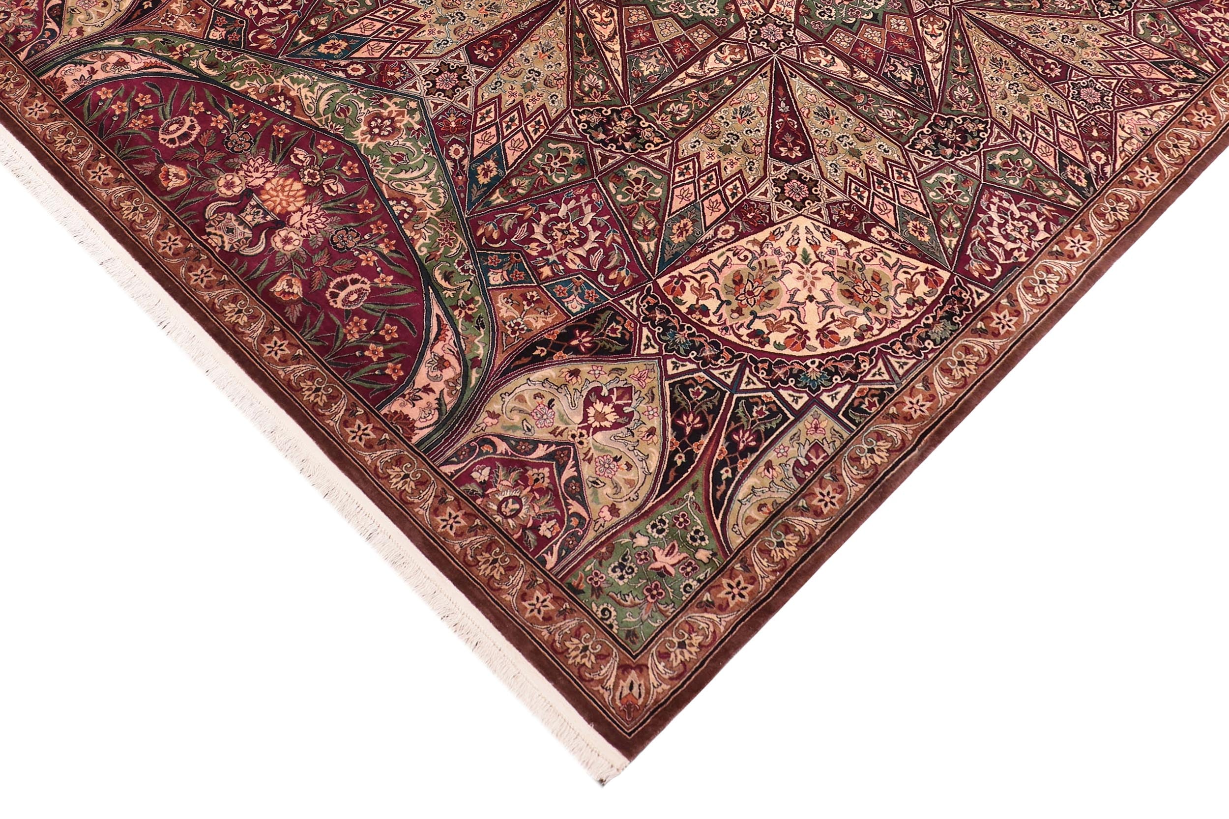 handmade Traditional Moughal Red Brown Hand Knotted RECTANGLE 100% WOOL area rug 9x12