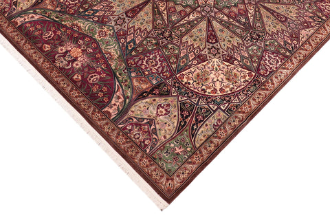 handmade Traditional Moughal Red Brown Hand Knotted RECTANGLE 100% WOOL area rug 9x12