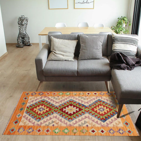 handmade Geometric Kilim Beige Blue Hand-Woven RECTANGLE 100% WOOL area rug 3' x 4'