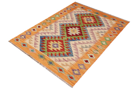 handmade Geometric Kilim Beige Blue Hand-Woven RECTANGLE 100% WOOL area rug 3' x 4'