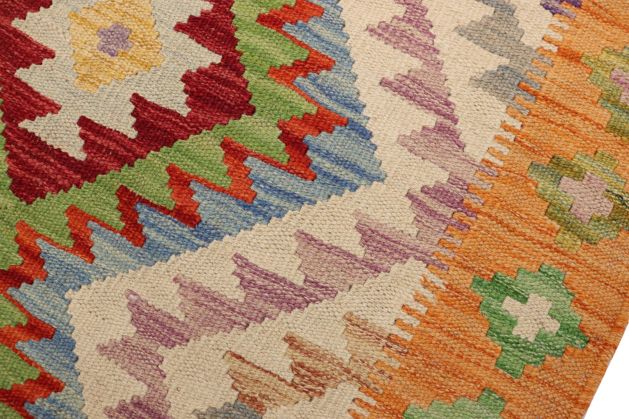 handmade Geometric Kilim Beige Blue Hand-Woven RECTANGLE 100% WOOL area rug 3' x 4'