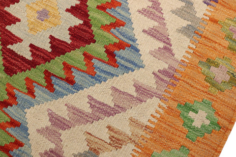handmade Geometric Kilim Beige Blue Hand-Woven RECTANGLE 100% WOOL area rug 3' x 4'