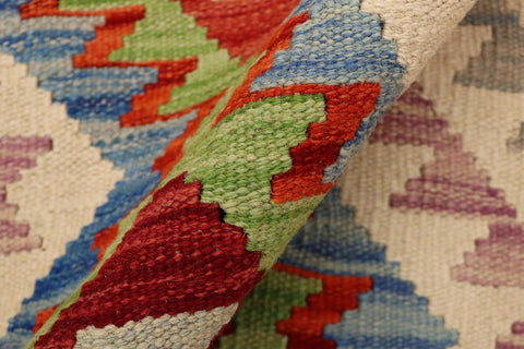 handmade Geometric Kilim Beige Blue Hand-Woven RECTANGLE 100% WOOL area rug 3' x 4'