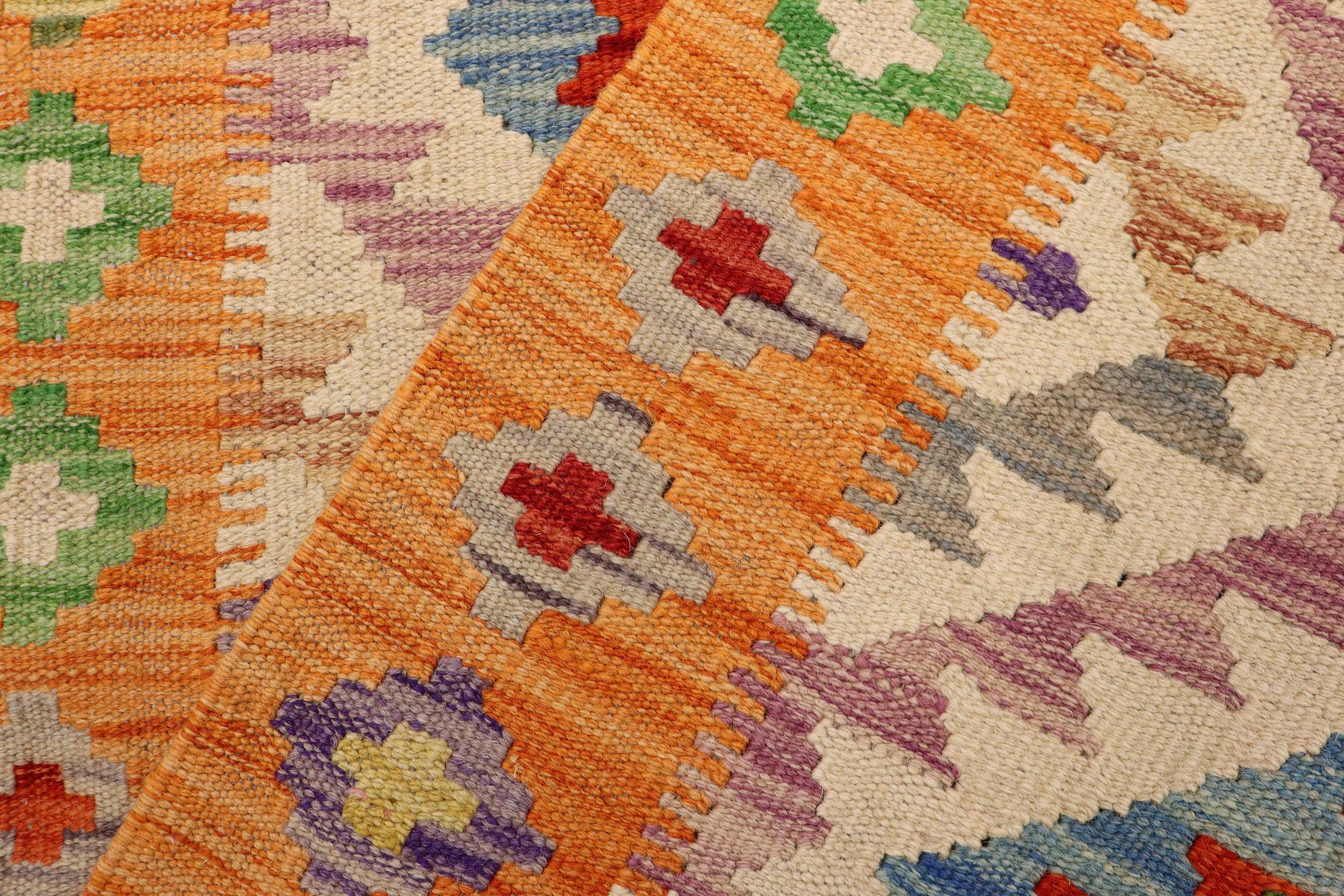handmade Geometric Kilim Beige Blue Hand-Woven RECTANGLE 100% WOOL area rug 3' x 4'
