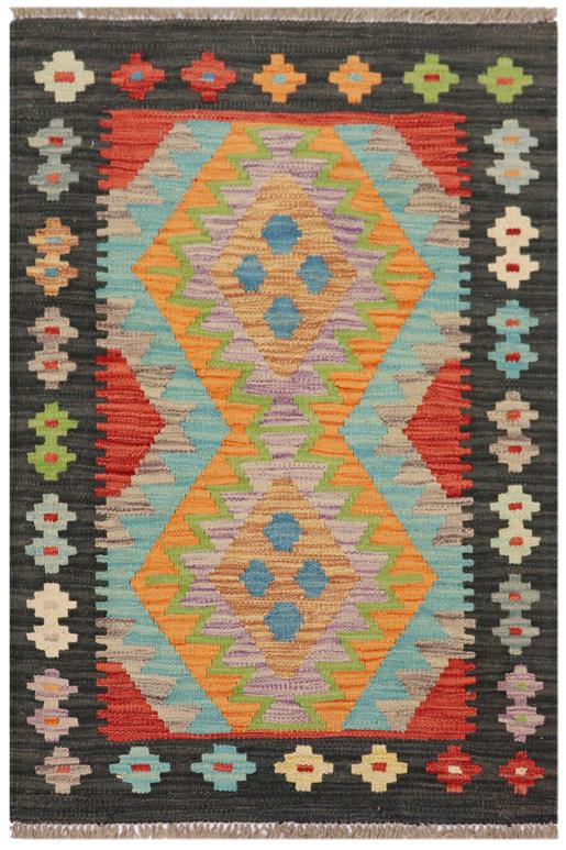 Flat Weave Kilim Antique Navaho Vintage handmade Geometric Kilim Blue Black Hand-Woven Rectangle 100% Wool Area Rug 2x3 