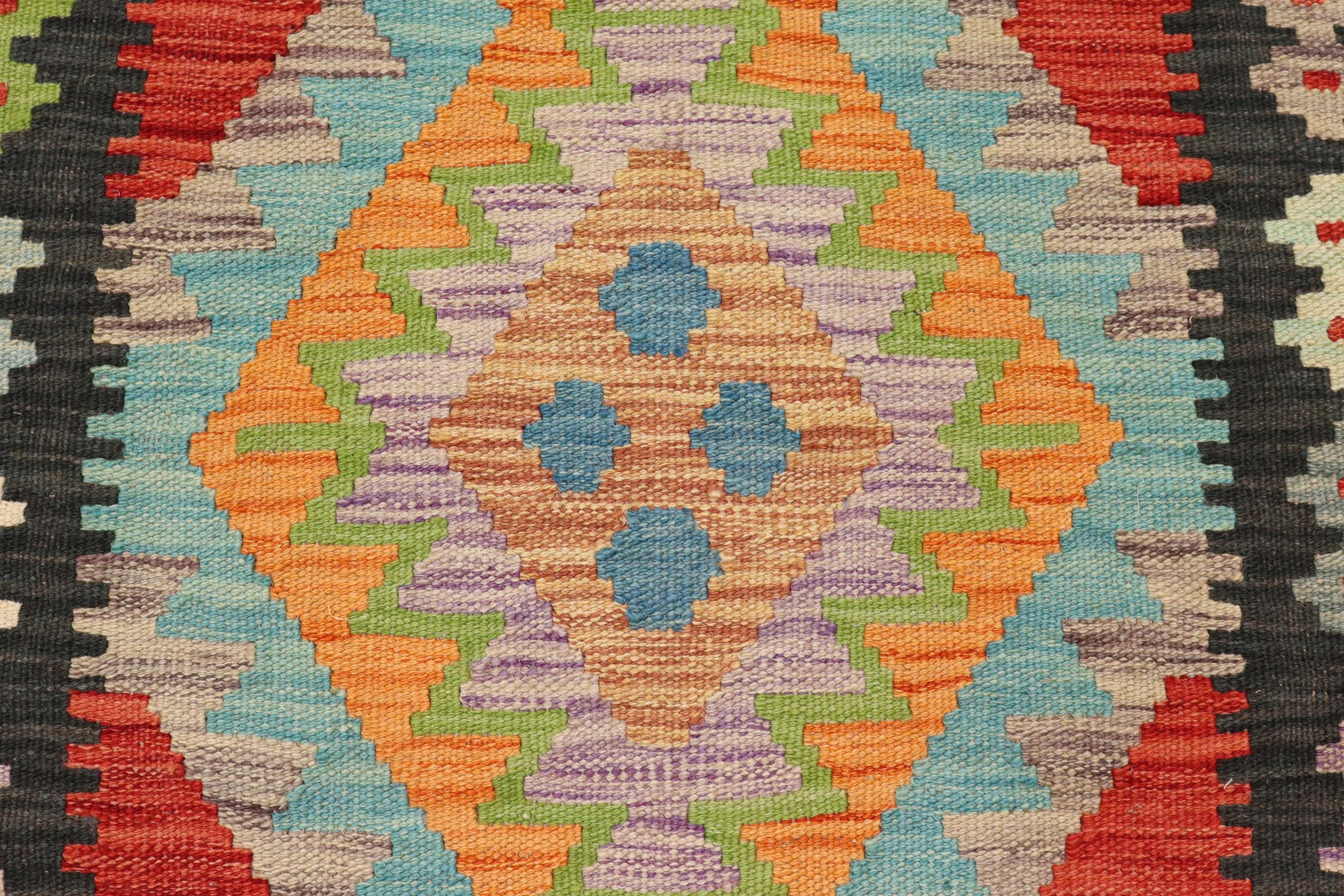 handmade Geometric Kilim Blue Black Hand-Woven RECTANGLE 100% WOOL area rug 2' x 3'