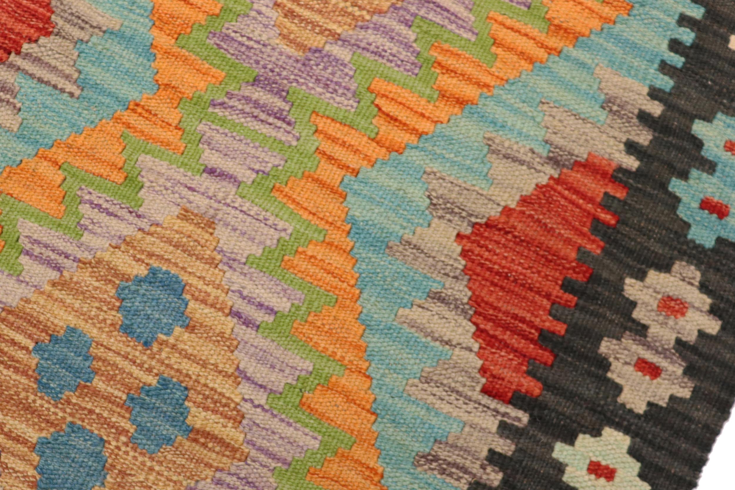 handmade Geometric Kilim Blue Black Hand-Woven RECTANGLE 100% WOOL area rug 2' x 3'