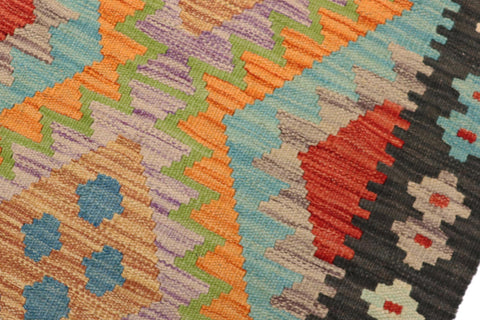 handmade Geometric Kilim Blue Black Hand-Woven RECTANGLE 100% WOOL area rug 2' x 3'