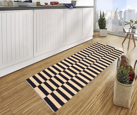 handmade Modern Kilim Beige Black Hand-Woven RUNNER 100% WOOL area rug 3 x 9