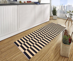 Flat Weave Kilim Antique Navaho Vintage handmade Modern Kilim Beige Black Hand-Woven Runner 100% Wool Area Rug 3x9 